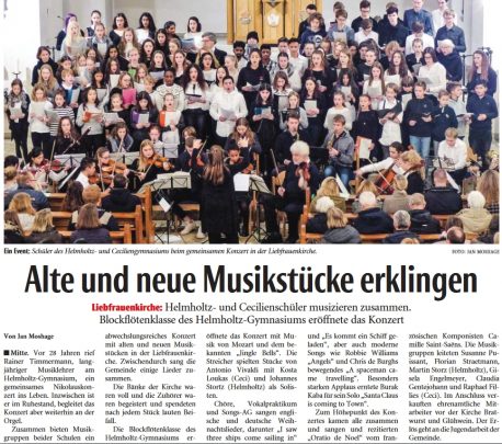 Helmholtz- und Cecilienschüler musizieren zusammen beim Nikolauskonzert